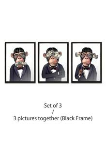 1/3Pcs, Optional Frame, Monkey Canvas Wall Art Deco, Classic, Modern Styles - Animal Theme Ink Art Prints - Indoor & Outdoor Use, Home Office, Living Room, Bedroom, Bathroom, Restaurant Decor - Spring & Summer Seasonal