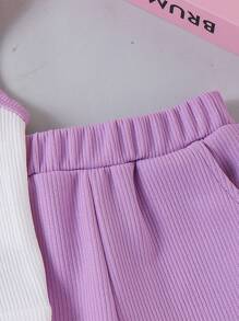 2 piezas Conjunto casual de bebé/niña con top de tirantes de colorblock y pantalones rectos lisos, para verano