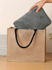 Sac fourre-tout en lin multifonction de grande capacité, sac à main multifonction, sac de courses, convient pour les déplacements quotidiens au printemps et en été, sac de plage attrayant en été, sac à main en lin de couleur unie, sac cadeau personnalisé, peut être un sac cadeau fait maison, léger, sac de courses multifonction, sac à main en lin