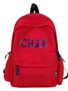 1 pieza Mochila unisex de nailon, mochila escolar/universitaria con estampado de letras de moda, mochila de ocio/viaje con cierre de cremallera, adecuada para todas las estaciones