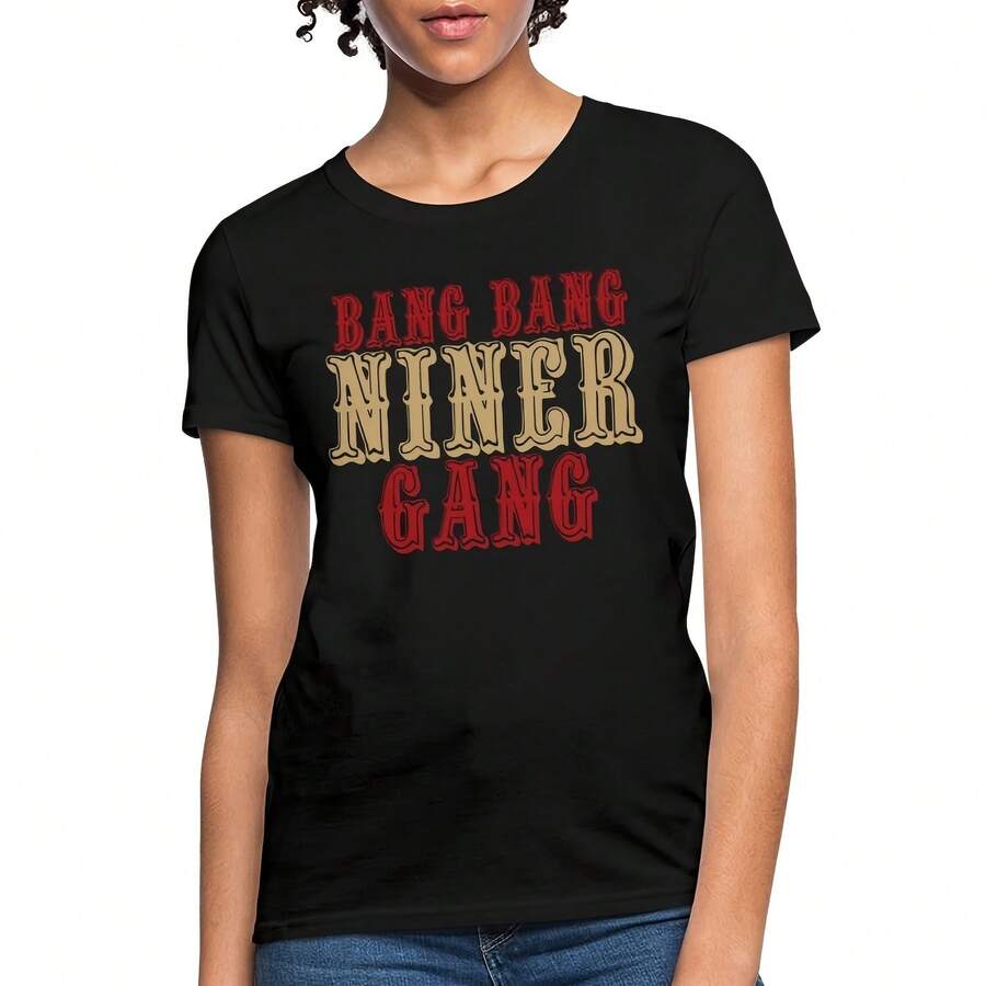 Bang Bang Niner Gang Football Wo's T-Shirt - Black 9 - View 1