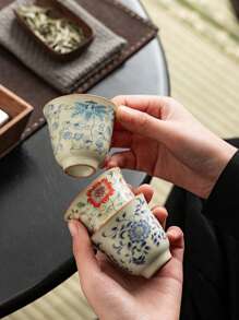 1 Stück/1 Set Ru-Brennöfen blühende Blumen Teetasse, Keramikmaterial, luxuriöser retromoderner Kung-Fu-Tee-Zeremonie-Becher, elegante Teetasse zum Empfangen von Gästen und Freunden, Geschenkbox-Verpackung zum Verschenken, geeignet für Nachmittagstee und Kaffee zum Schulbeginn
