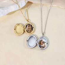 [Personalizado] Colar com moldura oval para fotos, você pode abrir e imprimir o pingente de moldura em forma de O, colar com corrente, acessórios de joias, casamento, animal de estimação, dia das mães, dia dos pais, presente de casal