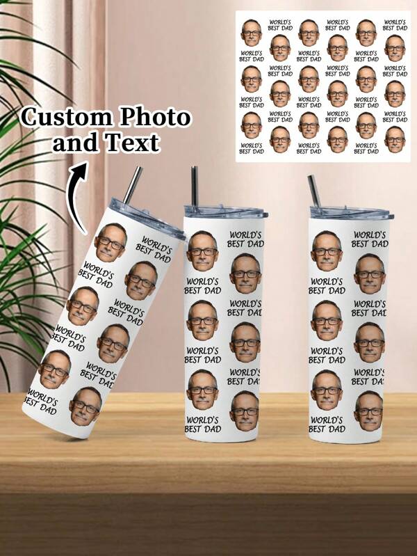 1pc 20oz/600ml "The Best Dad In The World". Customize Water Cups With Photos Of Dad, Or Photos Of The Baby And Children. You Can Customize The Photos And Text. It's A Personalized Exclusive Photo Cup And A Creative Father's Day Gift.