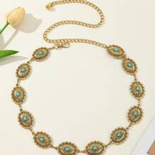 European And American Cross-Border Personalized Waist Chain, Suitable For Dresses, Bohemian Style Fashion Design, Versatile, V-Shaped Print, Bohemian Aluminum Alloy Metal Waist Belt, Spring/Summer/Autumn/Winter - Silver - View 5