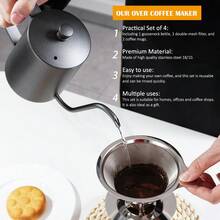 Bình pha cà phê chuyên nghiệp Pour Over có nhiệt kế, thép không gỉ 304 có tay cầm bằng gỗ, chịu nhiệt khi quay lại trường - Nhiều màu - Xem 4