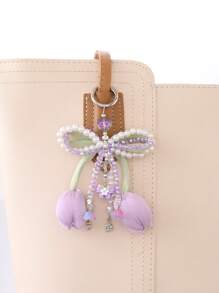 Series Tulips Faux Pearls Bows Bags Pendants Fresh And Simple Flowers Mobile Phone Accessories For Women