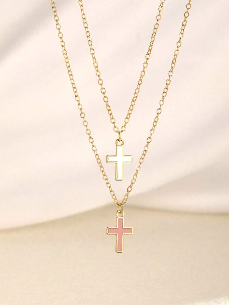 1 件简约可爱 6 色夏季十字架吊坠金合金项链，适合男孩和女孩日常佩戴，可用作日常旅行派对约会佩戴珠宝配饰，适合送给朋友家人节日生日礼物 - 彩色 - 查看 1