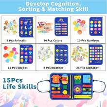 1PC Busy Board For Toddlers, Montessori Toys For 3 4 5 6 Year Old, 8 In 1 Busy Book, Sensory Toys, Basic Dress Motor Skills Educational Activities, Toddler Travel Learning Toys, Gifts For Boys And Girls