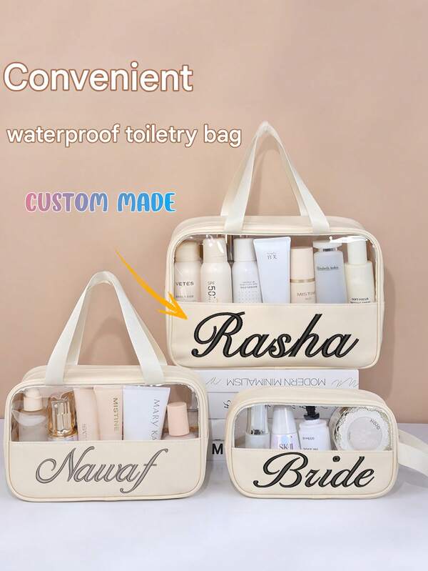 1pc Customized Premium Transparent Toiletry/Makeup Bag, Portable High-Quality Cosmetic/Wash Bag Storage Pouch, Waterproof Travel Bag, Fashionable And Simple Design, Perfect For Business Trips, Corporate Gifts With Logo Printing, Also Suitable As Gifts For Girlfriends, Boyfriends, Friends, Mothers, Fathers, And Anniversaries