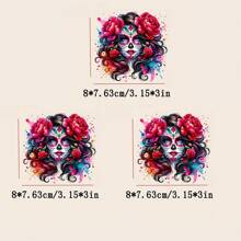 1/2/3 Pcs DTF Transfer Stickers - Vibrant Sugar Skull & Floral Designs, Washable Heat Transfer Patches For DIY T-Shirt, Jeans, Masks, Bags, Inspired By Art, Decorative Masks With Talent, Custom DIY Clothing, Colorful Patterns, Easy To Apply Appliques