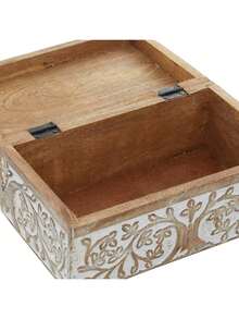 Mango Wood Floral Decorative Box Decorative Keepsake Boxes With Hinged Lid, Set Of 3 Storage Boxes 8", 10", 12"W, Brown - Brown - View 2