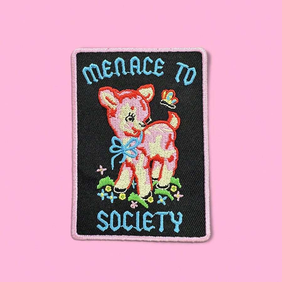 Cute Vintage Deer Threat Society Patch - Anarchist, Subversive Hardcore Punk Patch, Iron On Patch, Punk Accessories, Jacket Patch, Punk Patch, Iron On/Sew On, Decorative Fabric Patch For Backpacks, Hats, Jackets - Multicolor - View 1