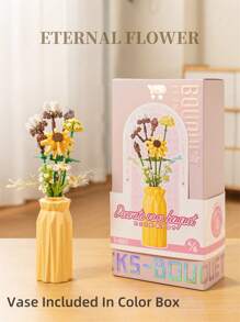 1 set de mini briques, blocs de construction en forme de fleurs avec un vase emballé. Série de fleurs colorées DIY, bouquets décoratifs, fleurs artificielles, décoration unique maison DIY, collection botanique, soulagement de la pression, activités de construction anti-stress, ornements de bureau, créez votre propre collection de fleurs, cadeau parfait pour anniversaire, fête des mères, cadeau de Saint-Valentin créatif, construction en famille, modèle pour exposition.