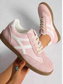 Giày thể thao chạy bộ cổ điển thường ngày dành cho nữ mùa thu/đông, giày thể thao đế bằng, giày trắng, đế cao su, lựa chọn thoải mái và thời trang cho phụ nữ - Hồng - Xem 5