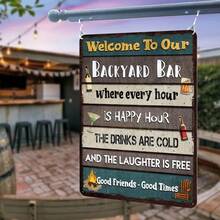 1 Stück rustikales Metalltafel-Willkommensschild - used-look Finish, Outdoor Hof Terrasse Dekoration, Bar Schild, 30x20cm perfekt für Zuhause, Garten und Party Dekoration