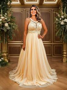Grife Velasco Wedding Party Dress Bridesmaid Debutante Tulle Shiny Round Skirt Embroidered Neckline Graduation - 查看 1