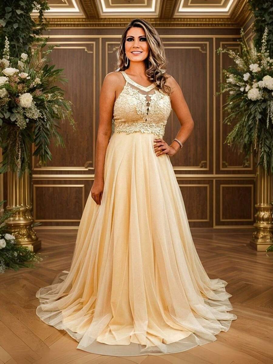 Grife Velasco Wedding Party Dress Bridesmaid Debutante Tulle Shiny Round Skirt Embroidered Neckline Graduation - 查看 1