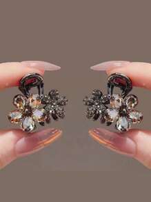 2 pièces Accessoires pour cheveux en alliage, strass et cristal avec décoration florale, élégants pour chignon. Petits clips à cheveux romantiques et luxueux convenant pour le quotidien, le travail et les soirées formelles