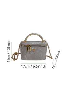 1pc Black Casual Versatile Handheld Square Bag, Fashion Embroidered Lattice Fabric, Suitable For Work Phone Lipstick Coin Storage Small Pouch - Silver - View 7