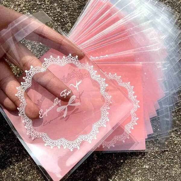20 piezas/50 piezas/100 piezas Bolsas de celofán autosellables con estampado de lazo rosa/azul, usadas para envasar galletas y dulces para baby shower, boda, aniversario, graduación y fiesta de cumpleaños
