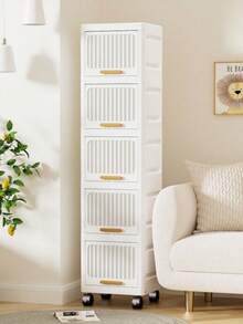 1 件超薄高浴室储物柜，带门和搁板，4 层窄浴室储物整理器，可移动独立式亚麻塔柜，适用于小空间、厨房、客厅，白色 - 白色 - 查看 2