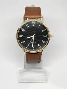 New Simple And Large Men's Watch, Versatile Watch With High-Value Retro, Leather Strap - 巧克力棕 - 查看 2
