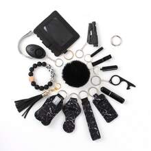 15 Pcs Women's Self Defense Keychain Set, Easy To Carry, Secure For Daily Use, Gift Box Packaging For Women's Holiday Gifts, Personal Alarm, Short Wallet And Silicone Bead Bracelet, Tassel, Whistle, Bottle Opener, Lipstick Holder - Nhiều màu - Xem 2