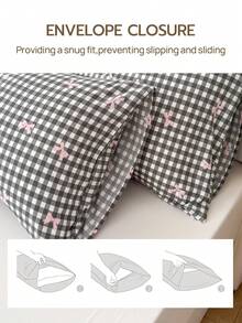 2/3pcs 100% Polyester Plaid & Bow Bedding Set (1 Fitted Sheet + 1/2 Pillowcase) - Multicolor - View 6