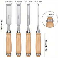 4-Piece Professional Woodworking Chisel Set - 6mm, 12mm, 18mm, 24mm Diagonal-Edged Chisels With Chrome-Plated Vanadium Steel Blades And Solid Wood Handles
