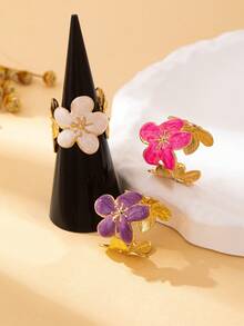 1pc Women's Fashion Elegant Enamel Floral Ring, Suitable For Parties, Gatherings, Evenings, Outings - Available In Magenta/White/Purple - Ring - View 2