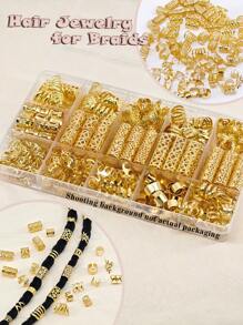 Set 220 buc inele și cătușe metalice pentru împletituri de păr - Mărgele Dreadlock scobite în stil hip-hop punk pentru femei și fete, accesorii de bijuterii pentru împletituri DIY, agrafe de păr în culori solide pentru coc și împletituri elegante