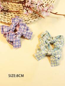 2 件/4 件女孩拼色格子碎花蝴蝶结发夹，可爱甜美优雅百搭刘海夹，适合派对和日常，春夏季 - 彩色 - 查看 8