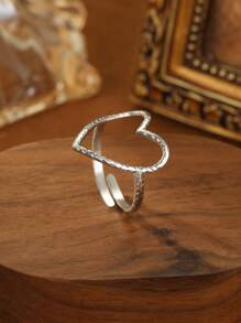 1 stuk roestvrij staal zilveren enkel hart holle opening gepersonaliseerde mode elegante lichte luxe minimalistische stijl damesring