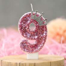 Birthday Number Candles, Pink Crown Birthday Cake Candle, Sparkling Number Cake Candle Decorations With Glitter, Suitable For Girls, Ladies, Anniversary Celebrations