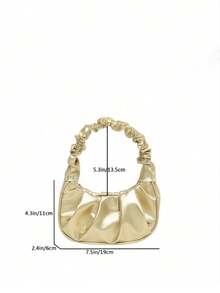 迷你纯色金属褶皱手提包，女士纯色云朵和新月设计休闲手提包