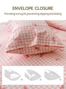 2/3 件 100% 涤纶格子蝴蝶结床上用品套装（1 床笠 + 1/2 枕套）