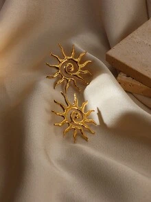 Pendientes de línea vintage con sol para mujeres, pendientes geométricos de acero inoxidable dorado, regalo de fiesta de hip hop y cumpleaños - Amarillo Oro - Ver 6