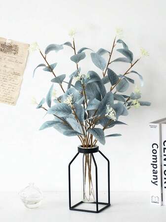 1 pieza Tallo artificial de eucalipto, flor artificial azul marino, hojas de eucalipto de dólar plateado, follaje para ramos florales, bodas, decoración del hogar y oficina, arreglos florales, plantas falsas, decoración de otoño, habitación, escritorio, jardín, regalo del Día de San Valentín