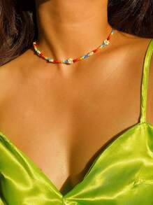 1 Peça Colar Estilo Ocidental do Campo Azul com Flores de Margarida e Contas Feitas à Mão, Acessório de Joalheria de Verão Personalizado e da Moda, Colar Conversível e Choker