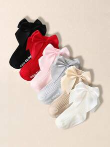 1/6 Pares de calcetines hasta el tobillo con decoración de lazo para bebés niñas, estilo princesa adecuados para niñas en verano - Multicolor - Ver 15