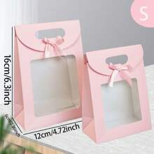 8pcs White Kraft Paper Bags With Clear Window, Upright Gift Bags Bulk With Handle, Paper Gift Bags, White Shopping Bags, Bowknot Gift Wrapping Bags, Suitable For Wedding, Bridal Shower, Birthday, Holiday, Christmas Party, Retail Shop, Brown