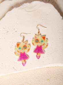 Funny Cute Statement Dancing Cat Drop Dangle Earrings For Women, Girls, Summer, Winter, Vacation, Holiday, Beach Party, Gift For Her, Couple Gift