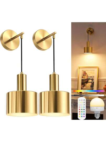 Battery Powered Wand Lamp, Gold/Black Wireless Charging Lamp Adjustable Bulb Remote Control, RGB Bedrooms, Living Rooms, Corridors view 3