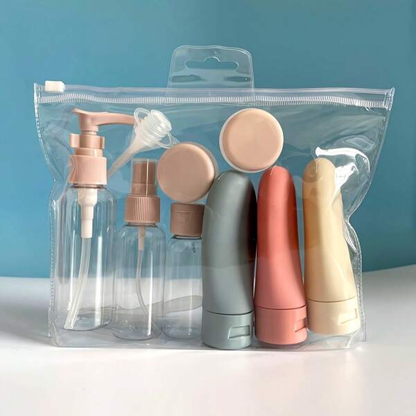 Conjunto de viagem com 11 garrafas recarregáveis portáteis de 2,71 oz para produtos de higiene pessoal, banho e limpeza, garrafas individuais