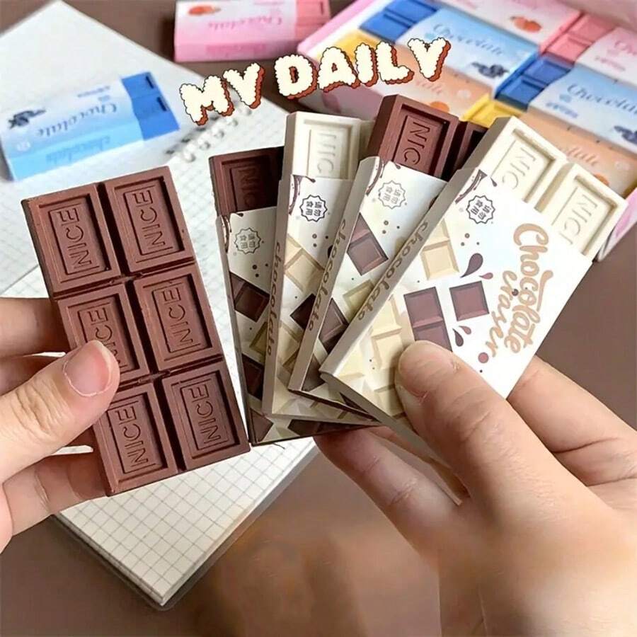 4件/2件可爱、有趣、创意的巧克力仿真大橡皮擦，专为学生设计，如皮革橡皮擦、铅笔橡皮擦、学生文具，碎片少，碎片大，清洁彻底。开学奖 - 彩色 - 查看 1