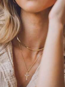 1 Piece Ladies' Zirconia Cross Necklace - Exquisite Cubic Zirconia Pendant Necklace Simple Gold Cross Pendant Necklace