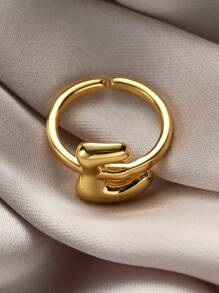 1pc Fashionable Gold 26 Letter A-Z Copper Gold Plated Retro Coin Style Adjustable Ring, Suitable For Women Daily, Beach, Party, Holiday Wear, Gift For Couple And Friends