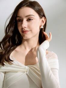 1pair Metallic Style Silver-Plated Small Bean & Faux Pearl Design Earrings For Women's Daily Wear Winter Gifts