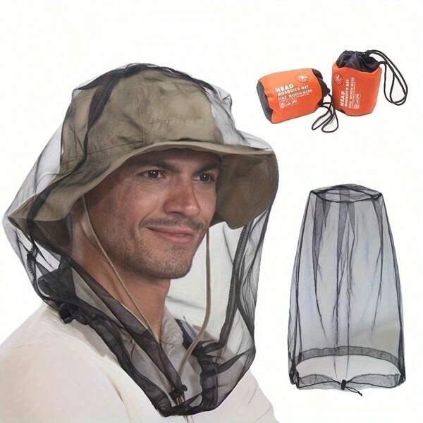 1 pieza/3 piezas Sombrero de pesca nocturna para exteriores, red anti-insectos y anti-mosquitos, sombrero de pesca anti-abejas, transpirable, máscara protectora, suministros para exteriores